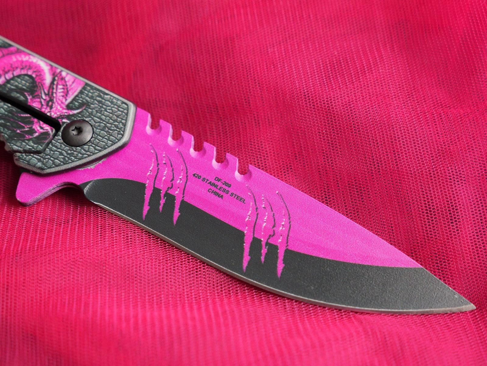 Pink Dragon Pocket Knife Full Size Ladies Self Defense Spring Assist Sharp Cute 