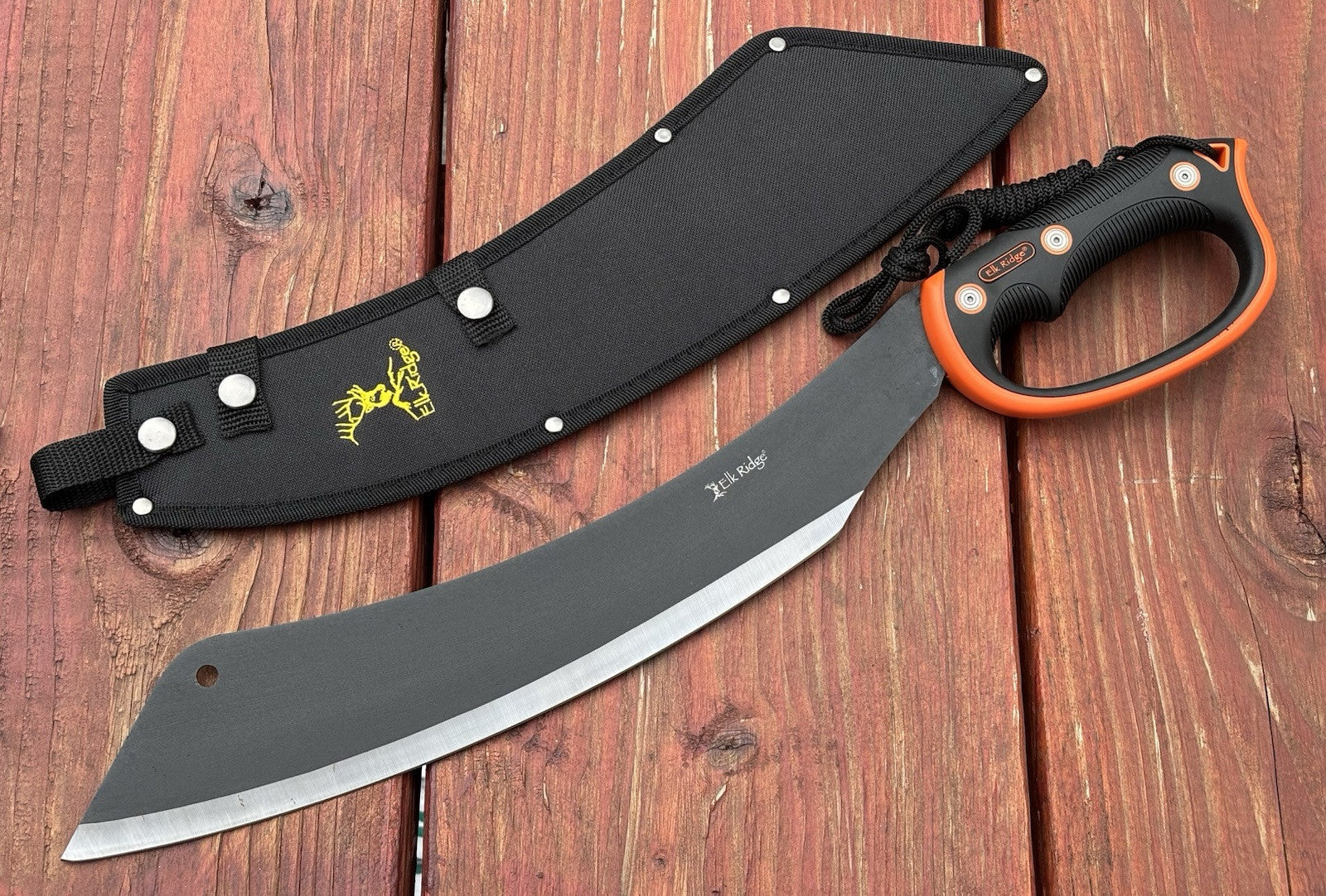 20” Curved Machete Cleaver Elk Ridge Rubber Handle Black Blade Full Tang Bush