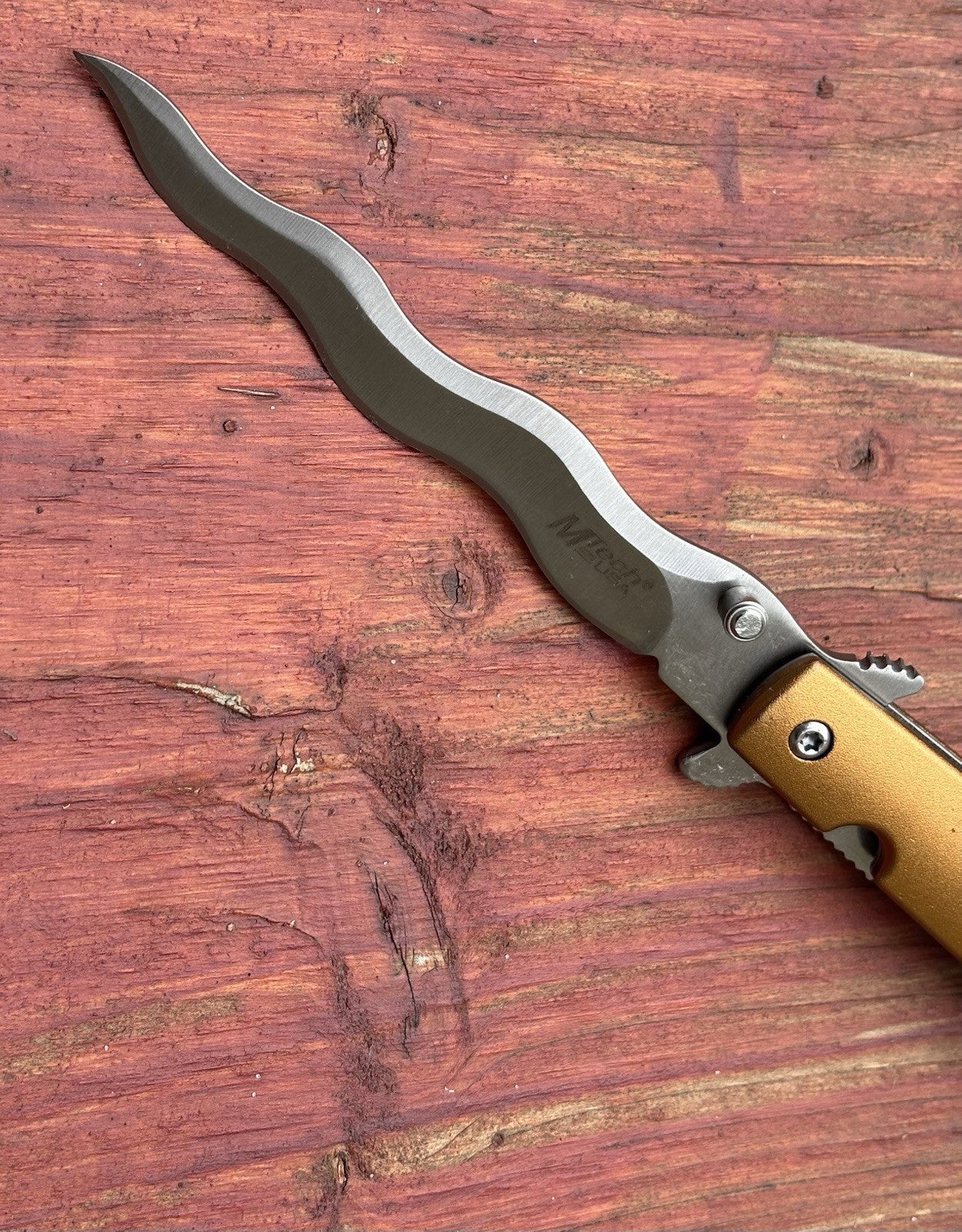 Kris Blade Gold Spring Assist Pocket Knife Full Size 9" Overall Sharp Rare