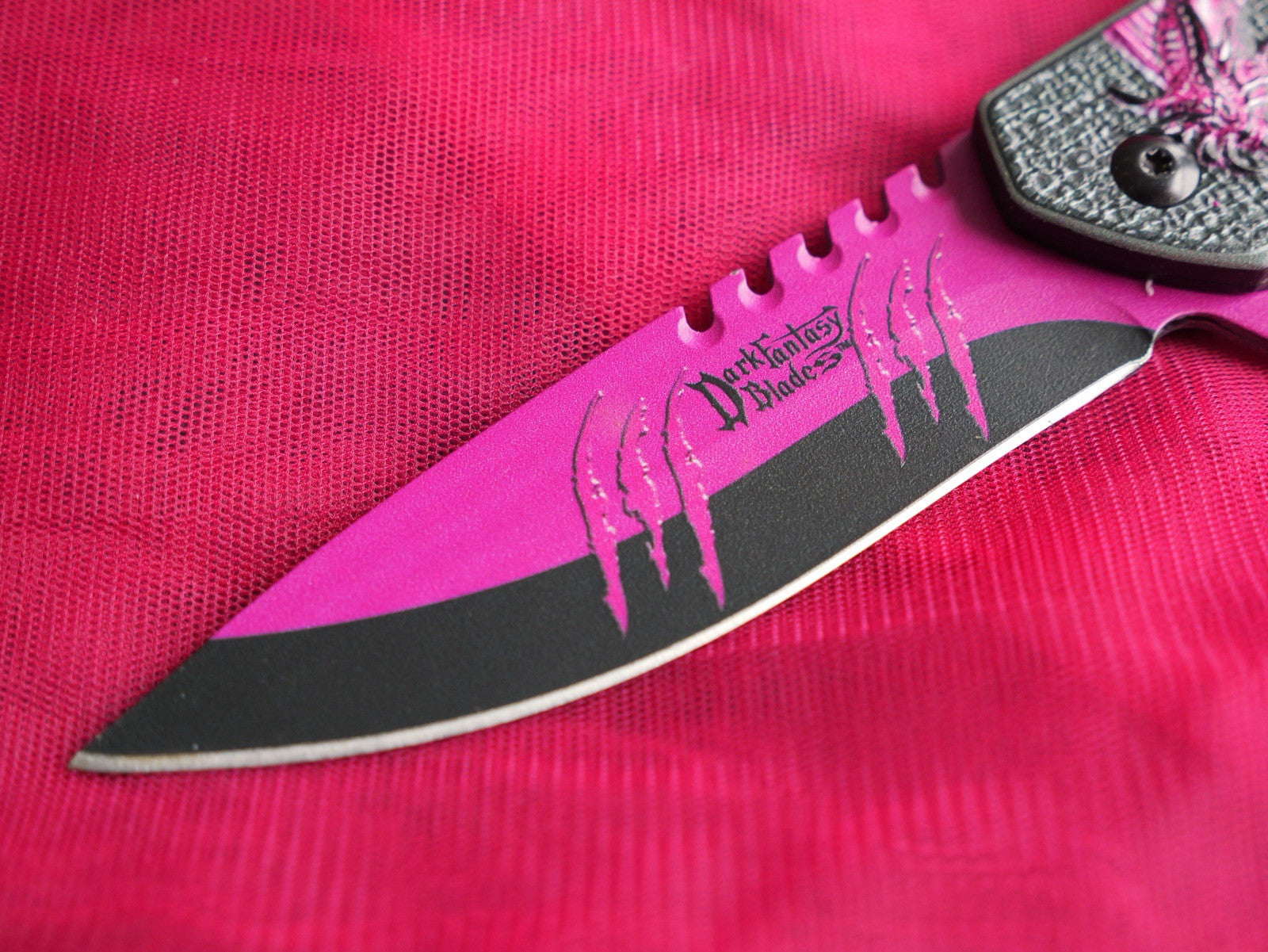 Pink Dragon Pocket Knife Full Size Ladies Self Defense Spring Assist Sharp Cute 