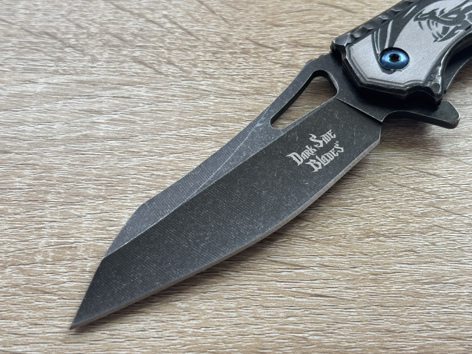 Black Dragon Knife Spring Assist Full Size All Metal Custom Blue Pocket Clip Edc