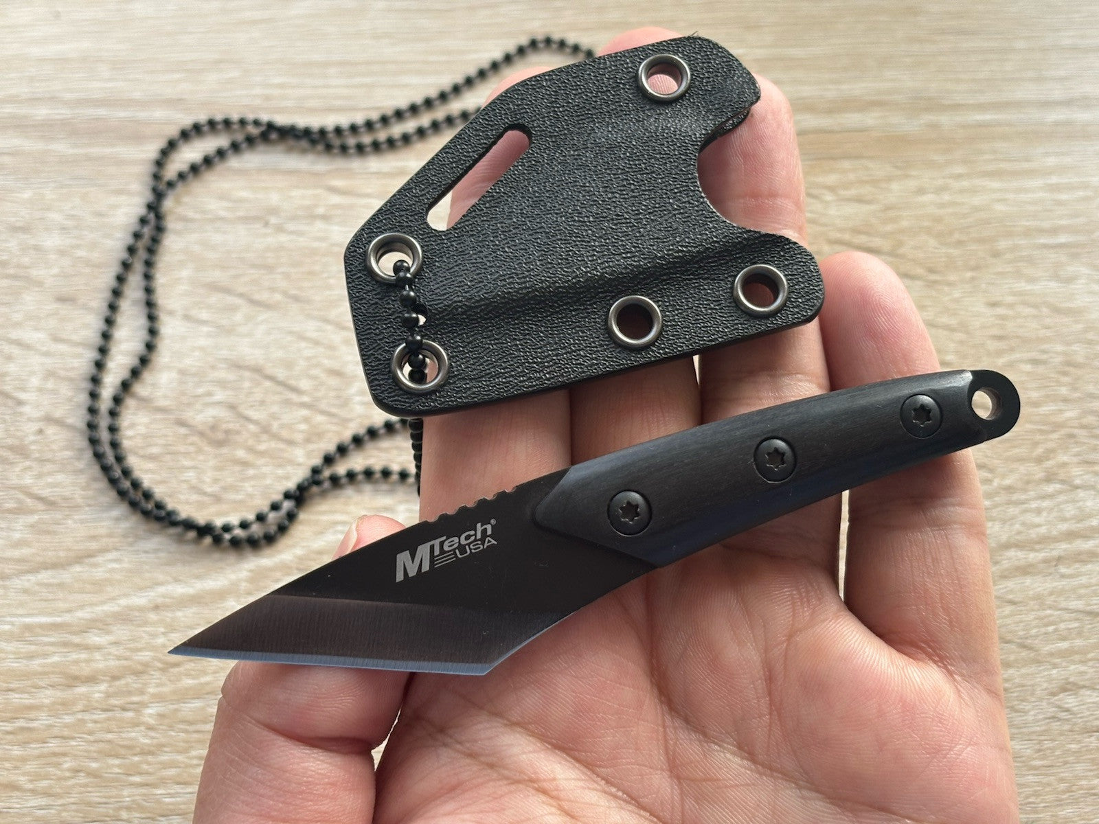 5” Neck Knife Full Tang Kiradashi 1.5” Blade Wood Handle Kydex Sheath SHARP Blk