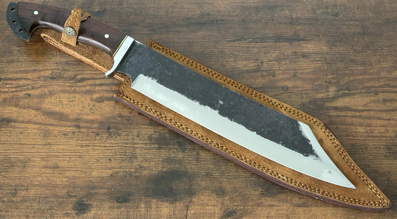 18” Reverse Tanto Bowie Knife Full Tang SHARP Forged Carbon Steel Suede Sheath
