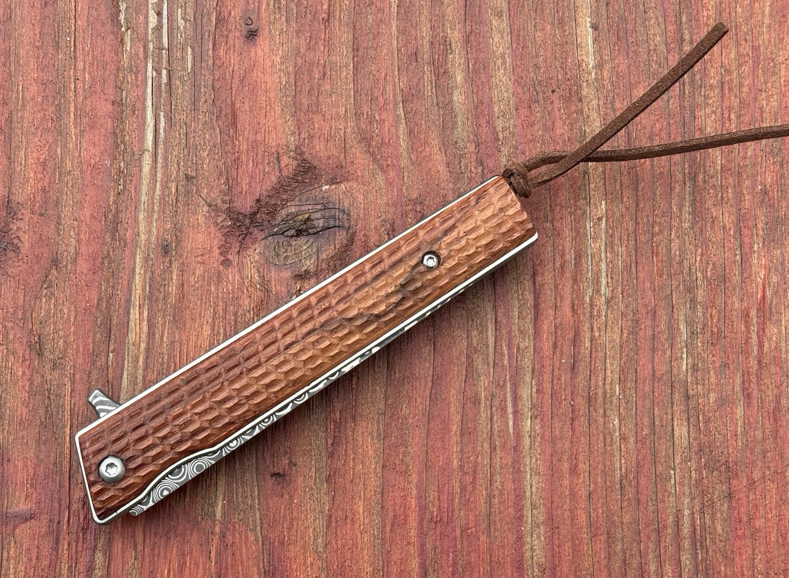 Slim Pocket Knife Folding Hardwood Handle Razor Sharp Damascus Blade CEO