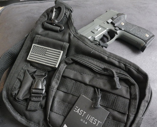 Gun Slinger Tactical Bag - Black USA Flag MOLLE Straps Pistol Black 600d Nylon