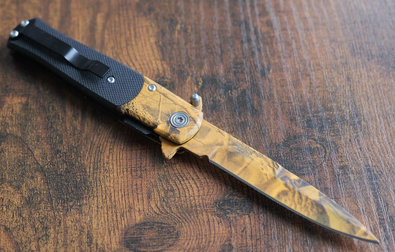 Vintage Italian Style Pocket Knife Small Camo G10 Handle 4” Spear Point Clip