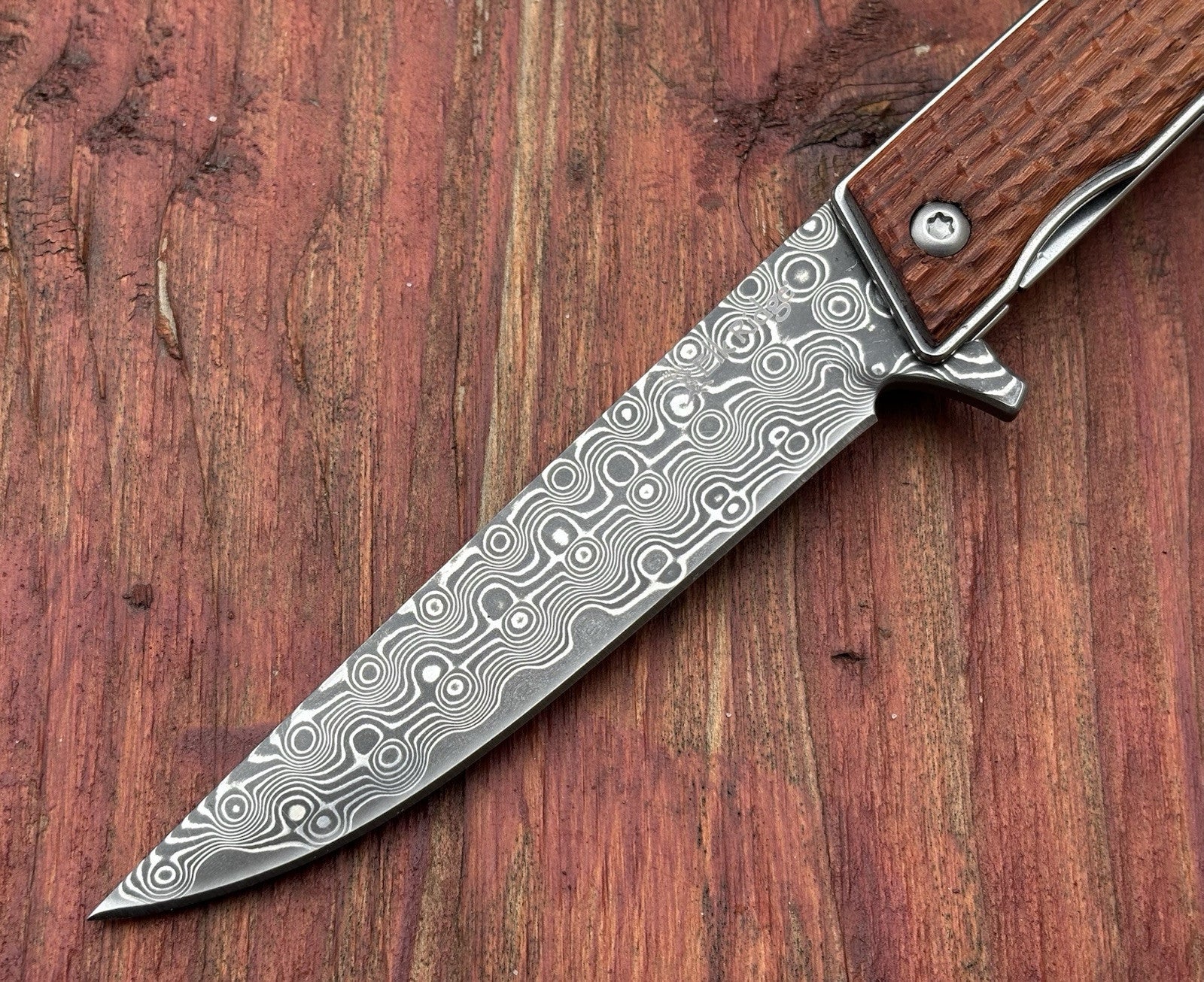 Slim Pocket Knife Folding Hardwood Handle Razor Sharp Damascus Blade CEO