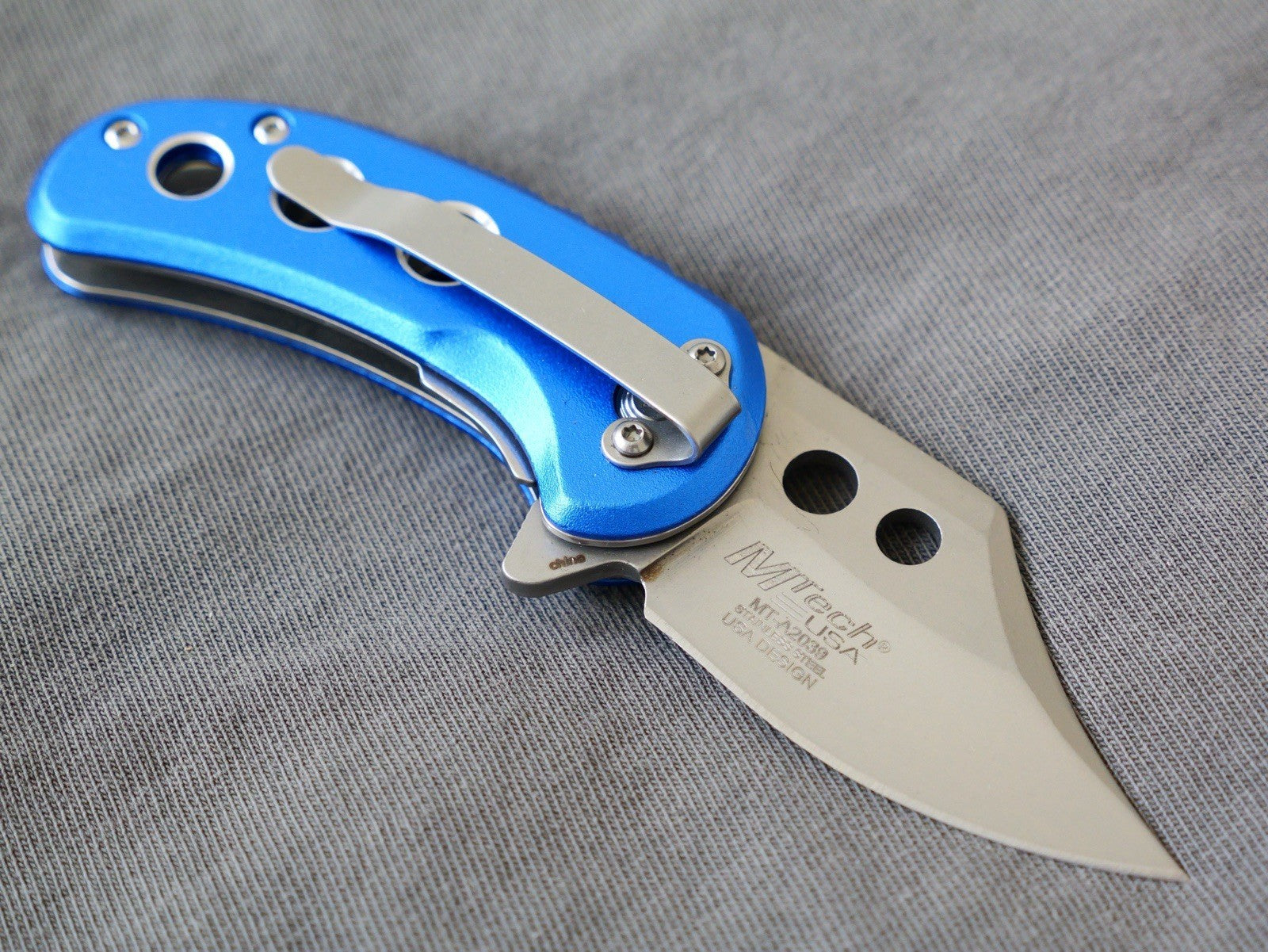 3” Mini Pocket Knife Blue Manual Opening Full Metal Mcbee Style Compact 2” Blade