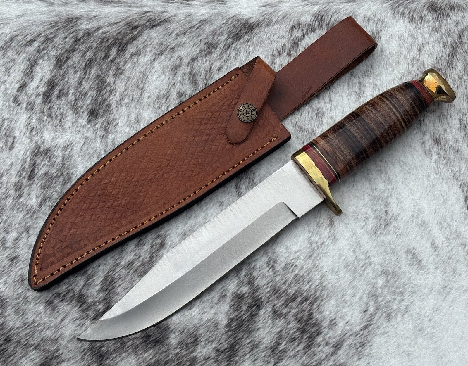 12" Kbar Style Combat Knife Military Marines Chrome Blade Leather Handle