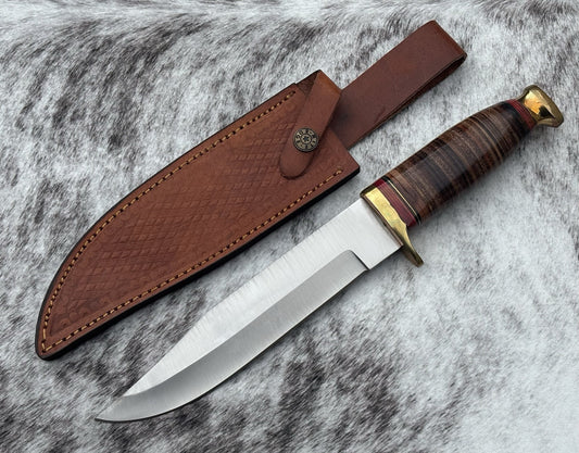 12" Kbar Style Combat Knife Military Marines Chrome Blade Leather Handle