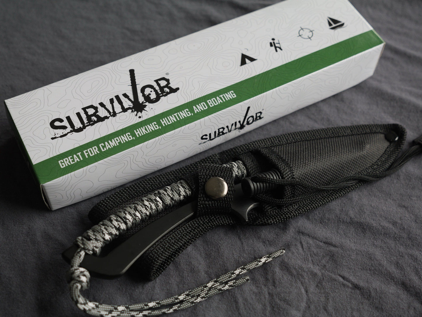 9” Fixed Blade Knife Full Tang Skeleton Stealth Black Fire Starter Survival Edc