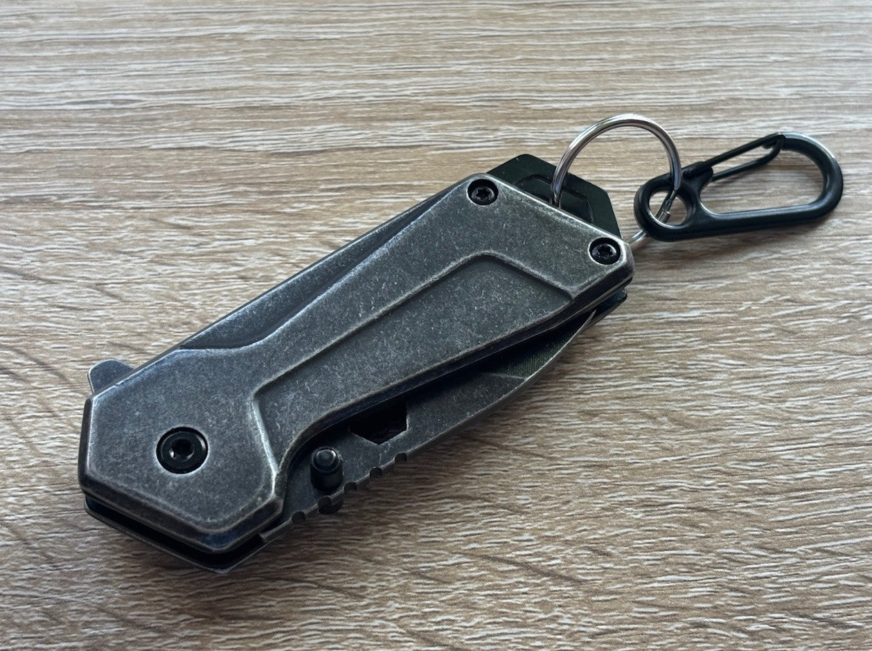Tiny Pocket Knife Modern Black Reverse Tanto 1” Blade Full Metal Cyberpunk Edc