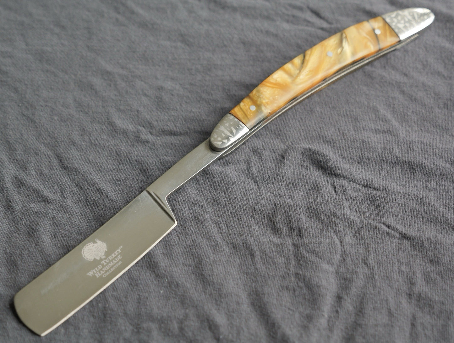 OG Vintage Shaving Straight Razor Chrome Mirror Finish Amber Handle Sharp Barber
