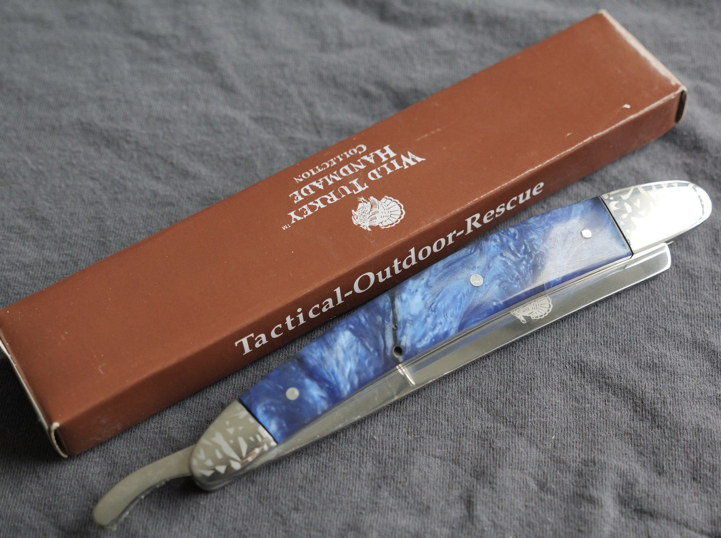 OG Vintage Shaving Straight Razor Chrome Finish Deep Blue Handle Sharp Barber