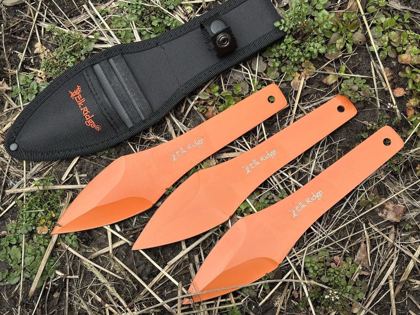 10” Throwing Knife Set 3 PCs High Visibility Orange Elk Ridge Balanced Spear Tip