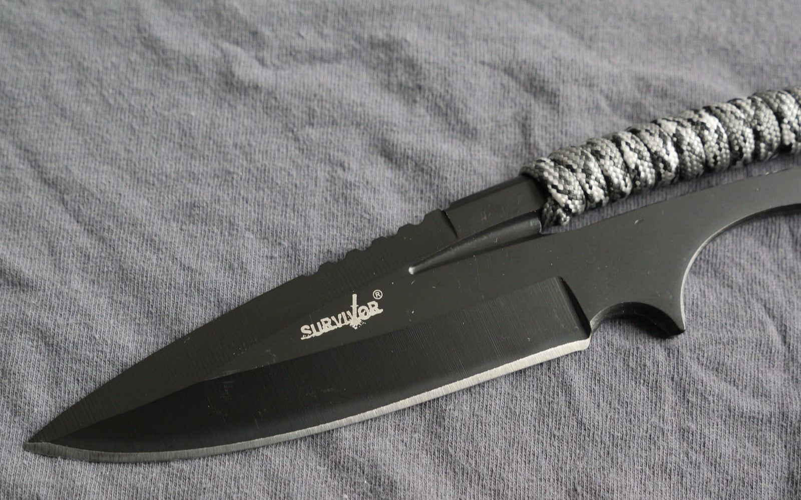 9” Fixed Blade Knife Full Tang Skeleton Stealth Black Fire Starter Survival Edc