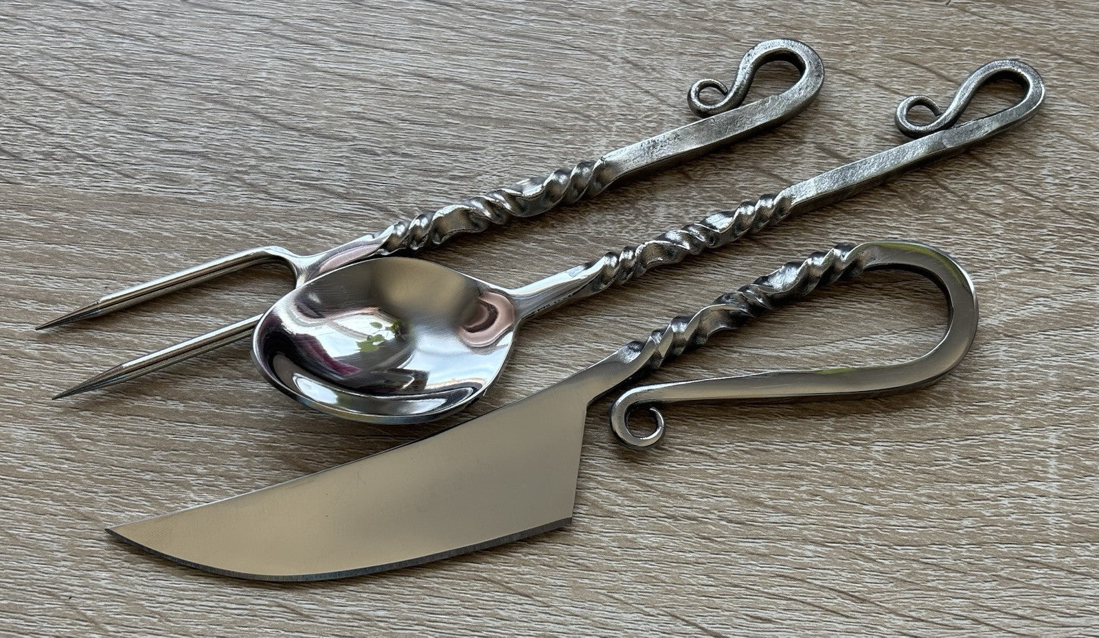 Medieval Cutlery Set Feasting Hand Forged Artisan Chrome Spoon Set Feast Fork