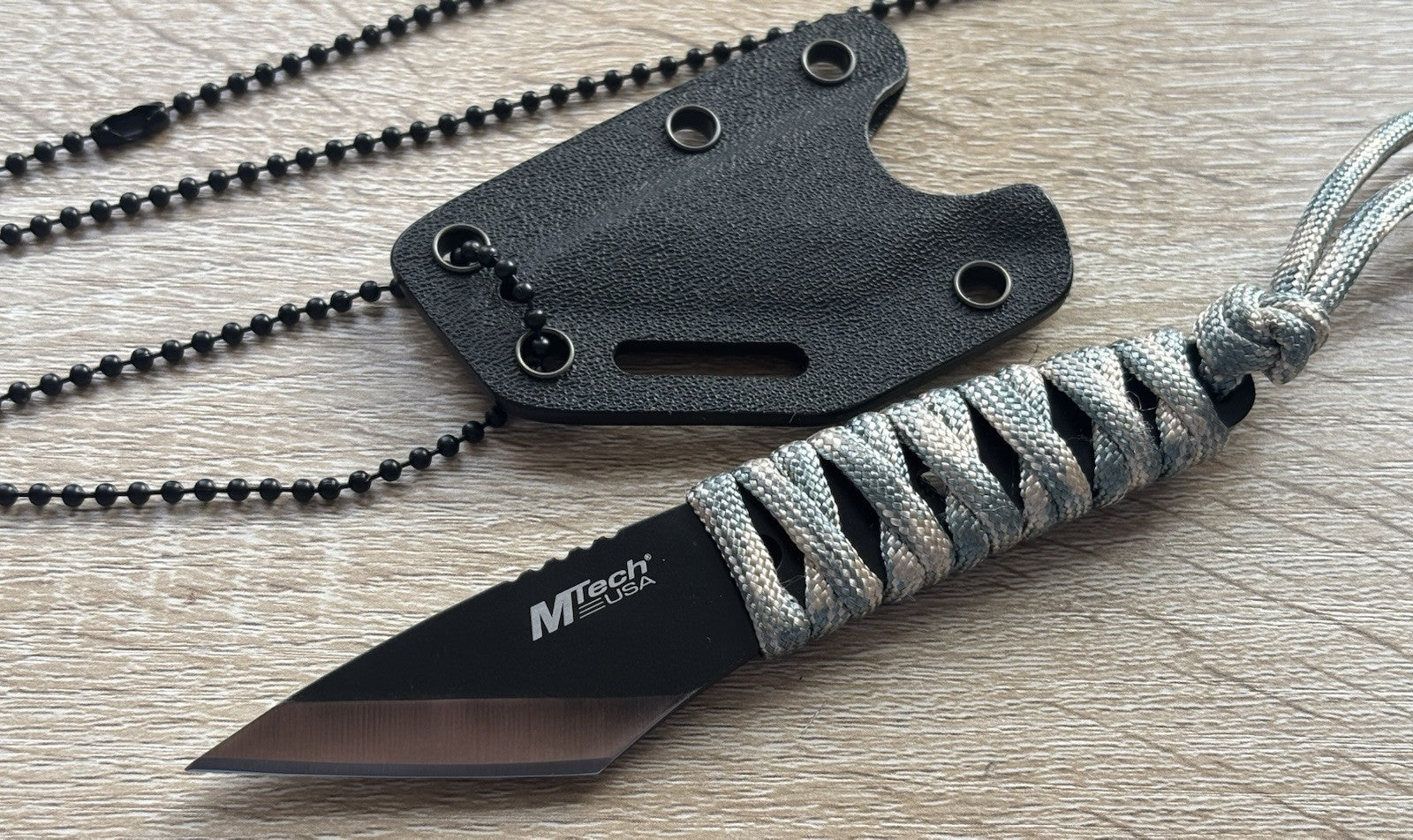 5” Neck Knife Full Tang Kiradashi 1.5” Blade Cord Wrap Handle Kydex Sheath SHARP