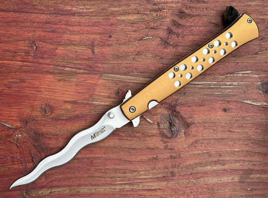 Kris Blade Gold Spring Assist Pocket Knife Full Size 9" Overall Sharp Rare