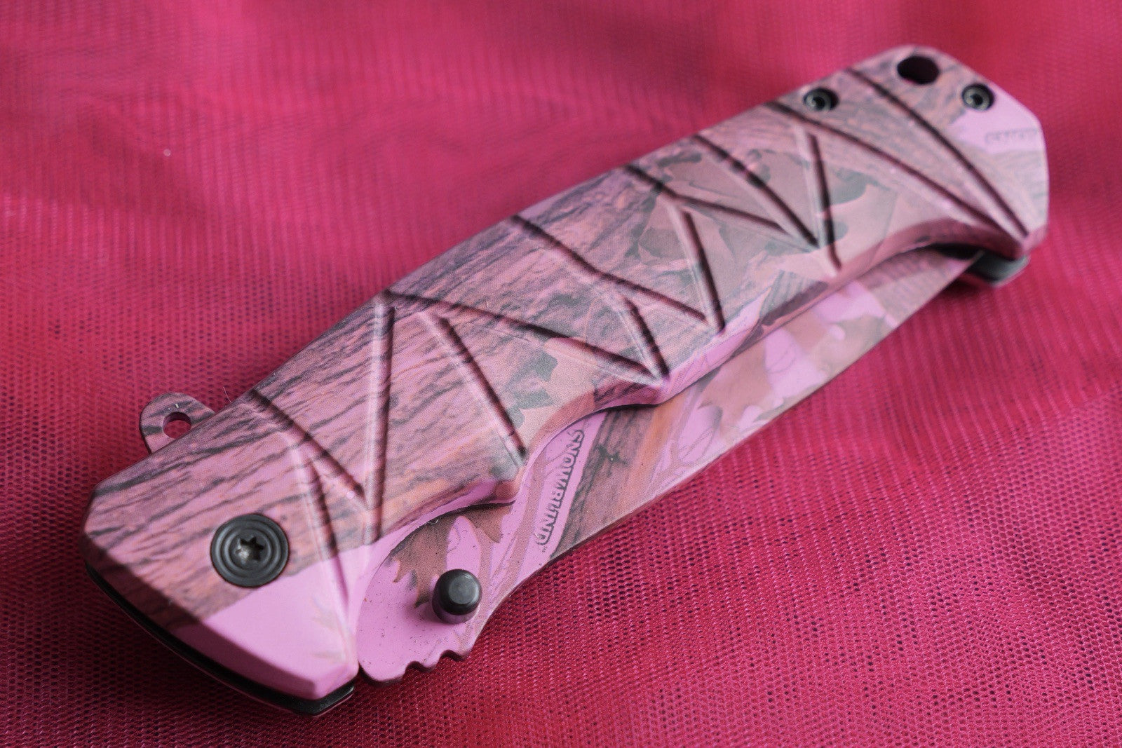 Pink Camo Pocket Knife Spring Assisted Black Ladies Self Defense Girly Full Size