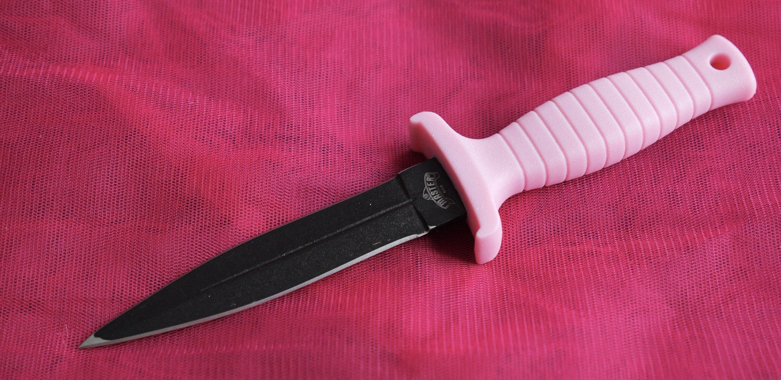 Pink Necklace Knife Spear Tip Double Edge Black Blade Neck Ladies Cute Edc
