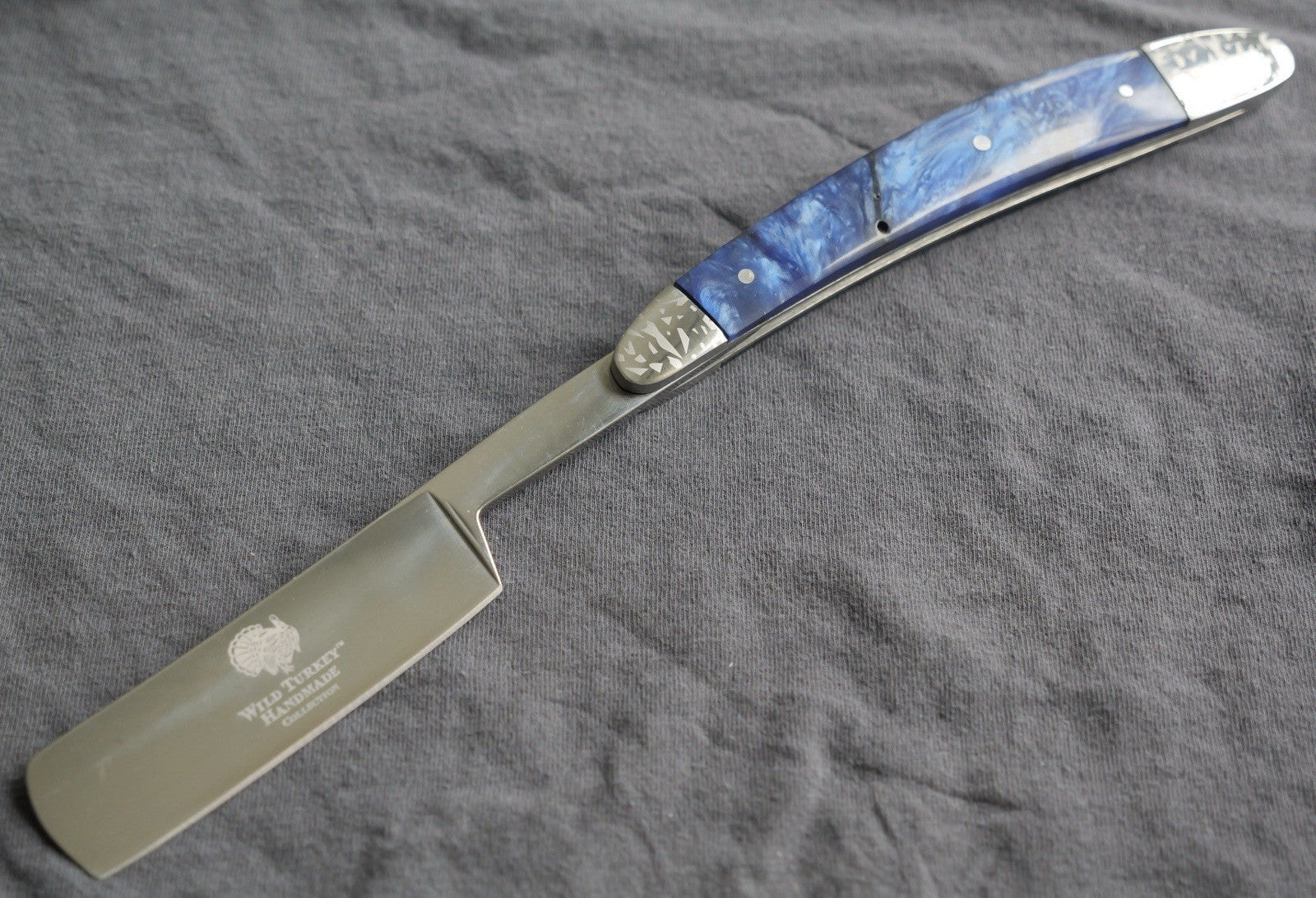 OG Vintage Shaving Straight Razor Chrome Finish Deep Blue Handle Sharp Barber