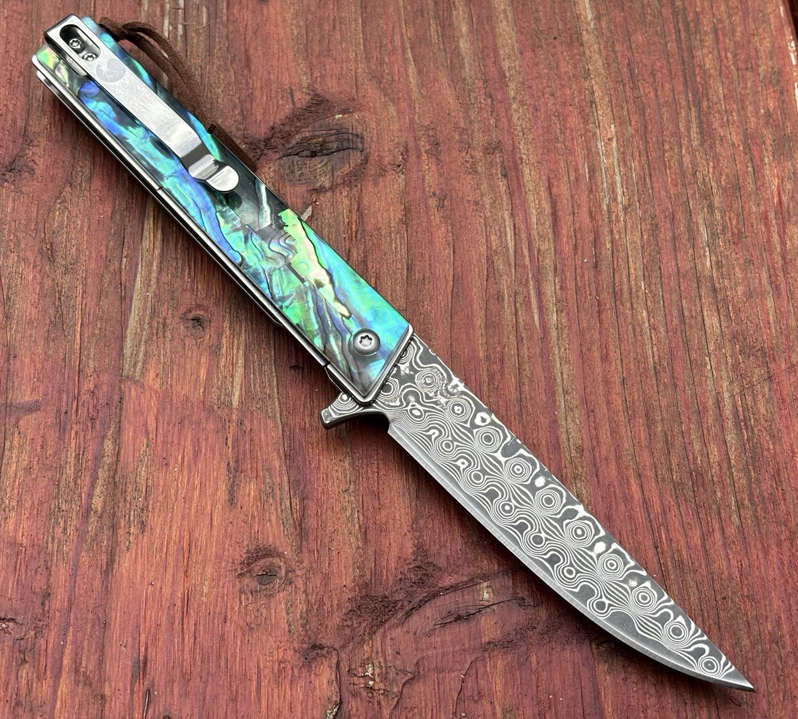 Slim Pocket Knife Folding Abalone Handle Razor Sharp Damascus Blade CEO