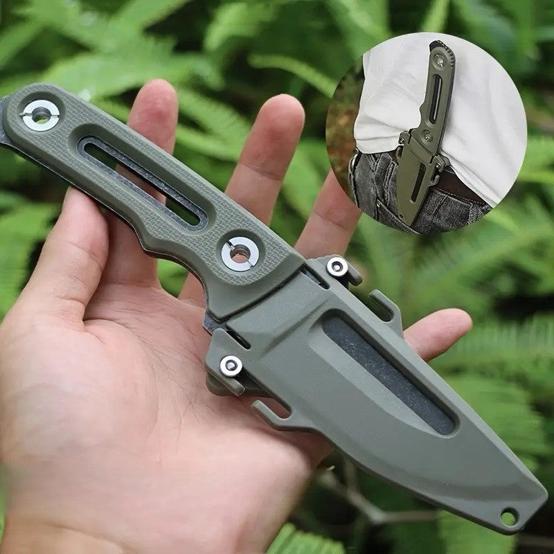 21cm Fixed Blade Knife Full Tang K Sheath Deluxe Pocket Clip Green Stonewash 