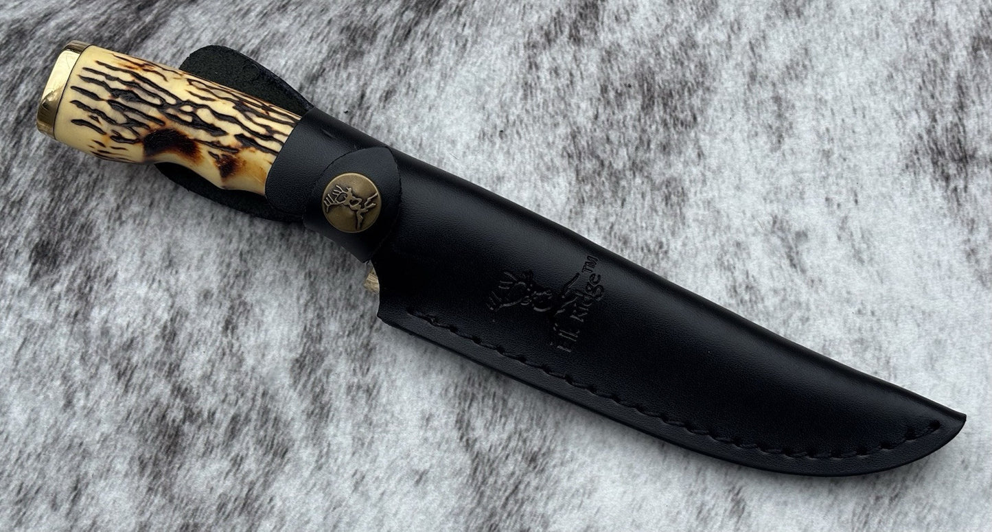 9” Fixed Blade Knife Leather Sheath Elk Ridge Fill Tang Companion Side Arm Sharp
