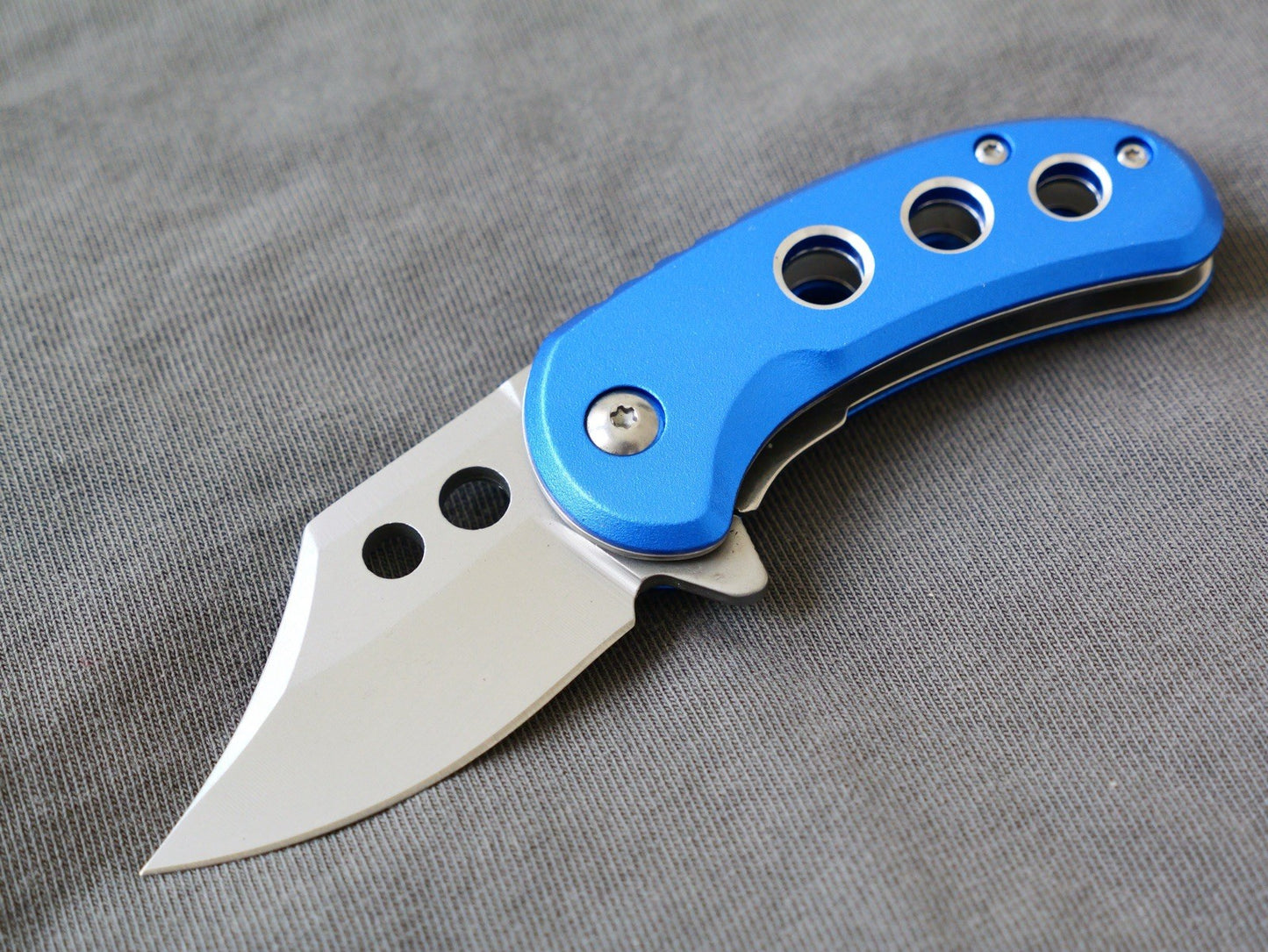 3” Mini Pocket Knife Blue Manual Opening Full Metal Mcbee Style Compact 2” Blade