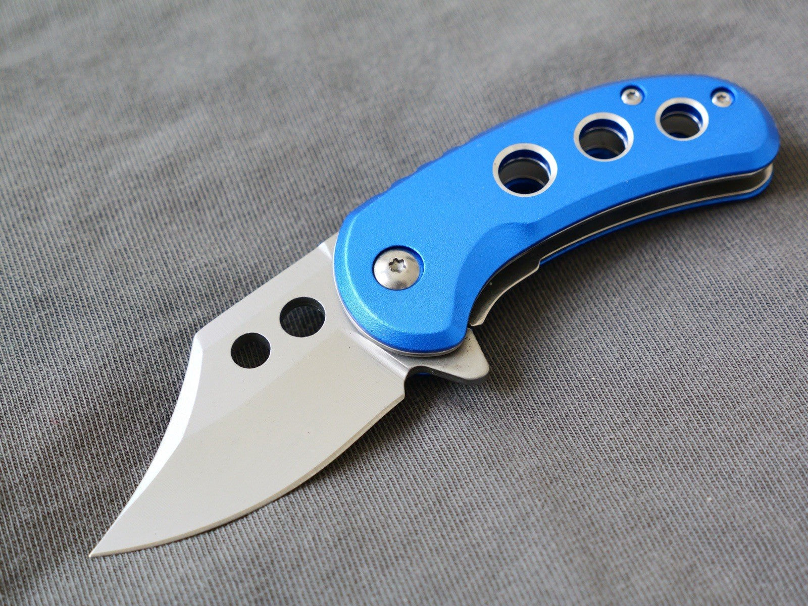 3” Mini Pocket Knife Blue Manual Opening Full Metal Mcbee Style Compact 2” Blade