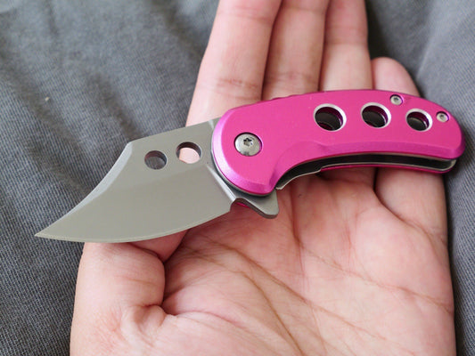 3” Mini Pocket Knife Pink Manual Opening Full Metal Mcbee Style Compact 2” Blade