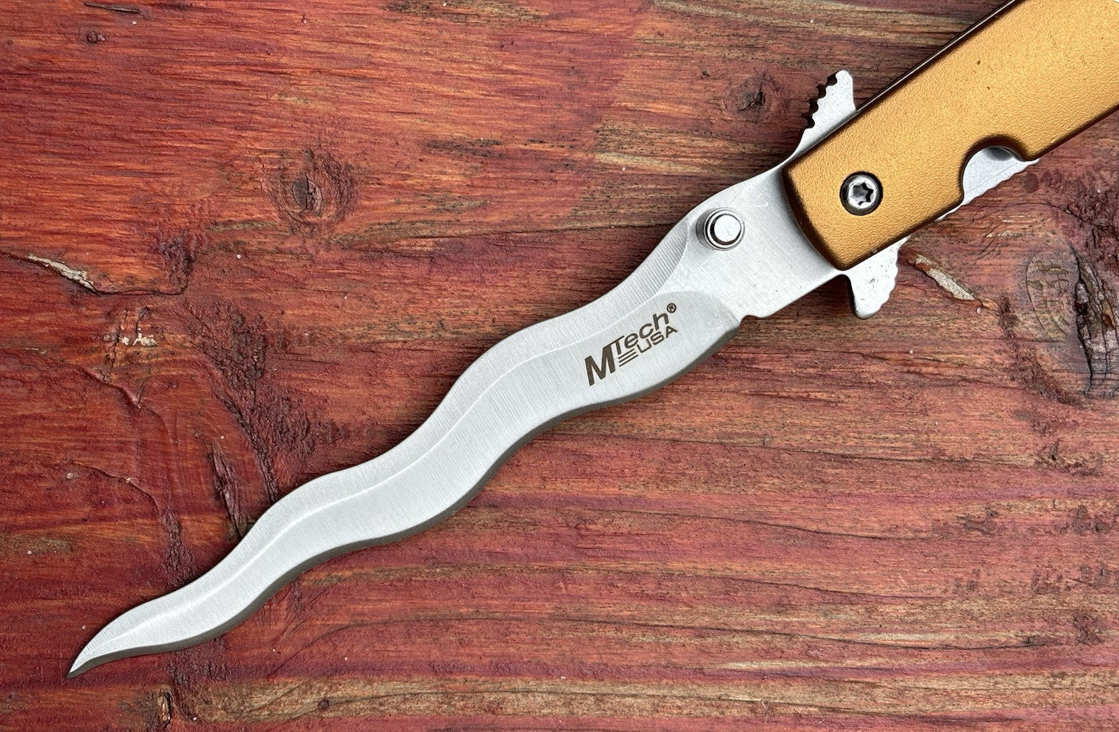 Kris Blade Gold Spring Assist Pocket Knife Full Size 9" Overall Sharp Rare