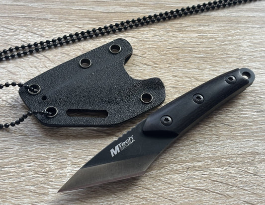5” Neck Knife Full Tang Kiradashi 1.5” Blade Wood Handle Kydex Sheath SHARP Blk