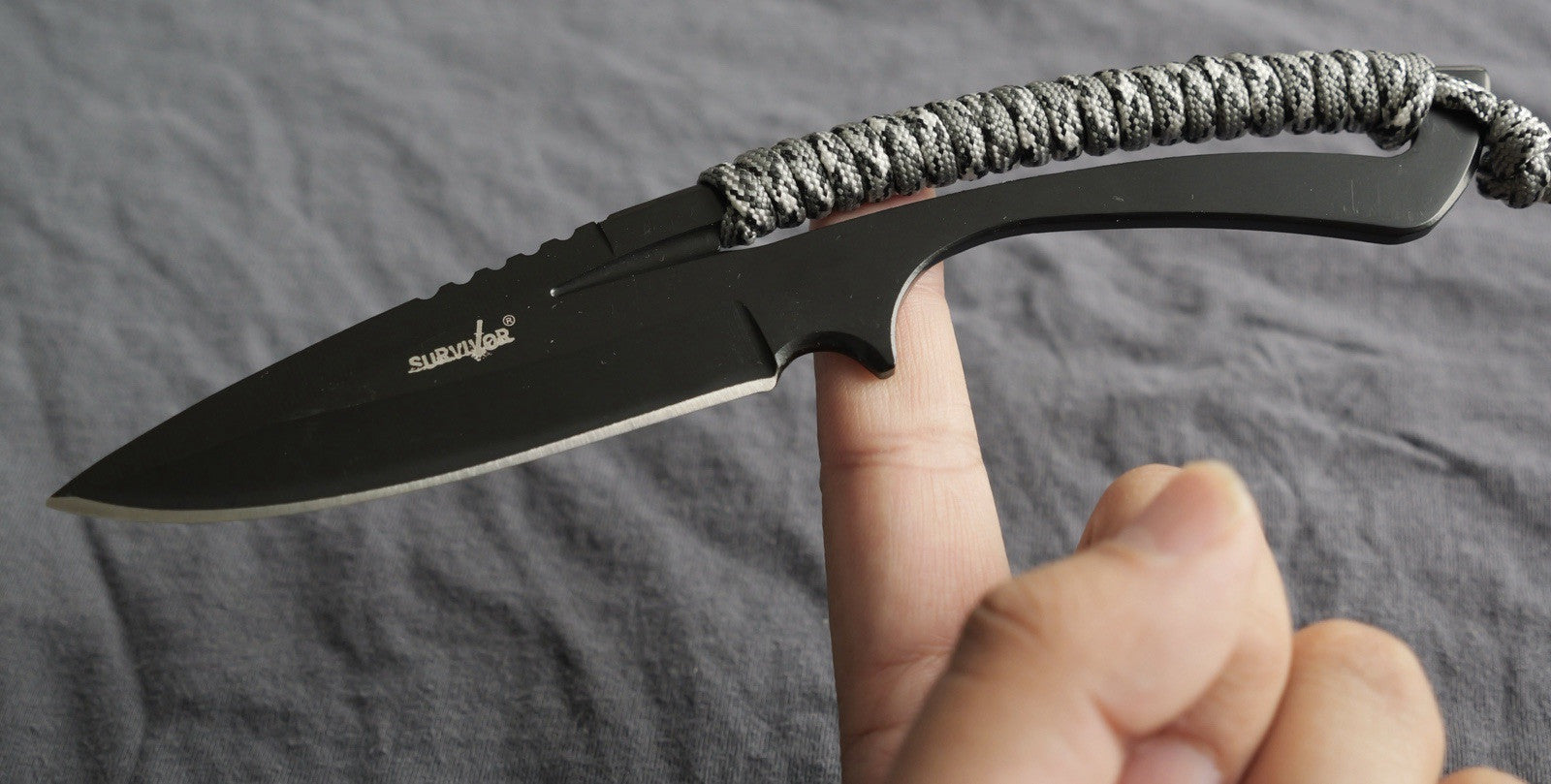 9” Fixed Blade Knife Full Tang Skeleton Stealth Black Fire Starter Survival Edc
