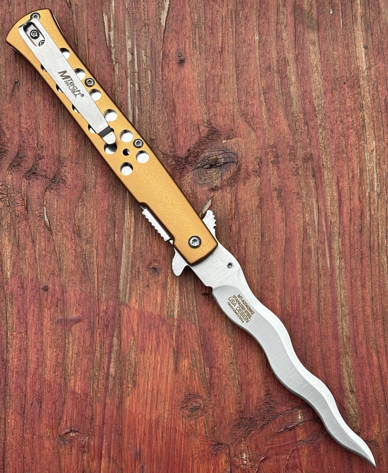 Kris Blade Gold Spring Assist Pocket Knife Full Size 9" Overall Sharp Rare