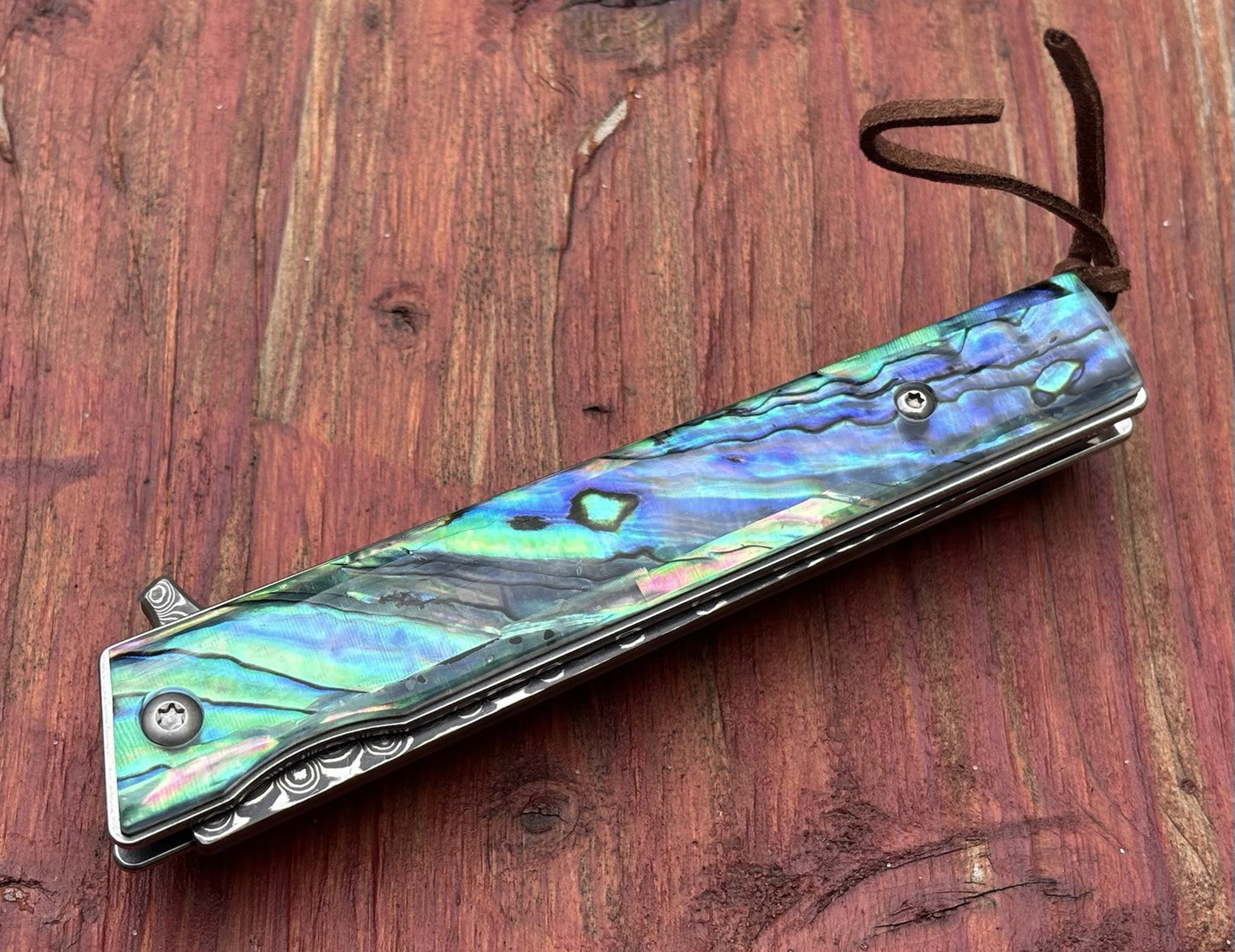 Slim Pocket Knife Folding Abalone Handle Razor Sharp Damascus Blade CEO