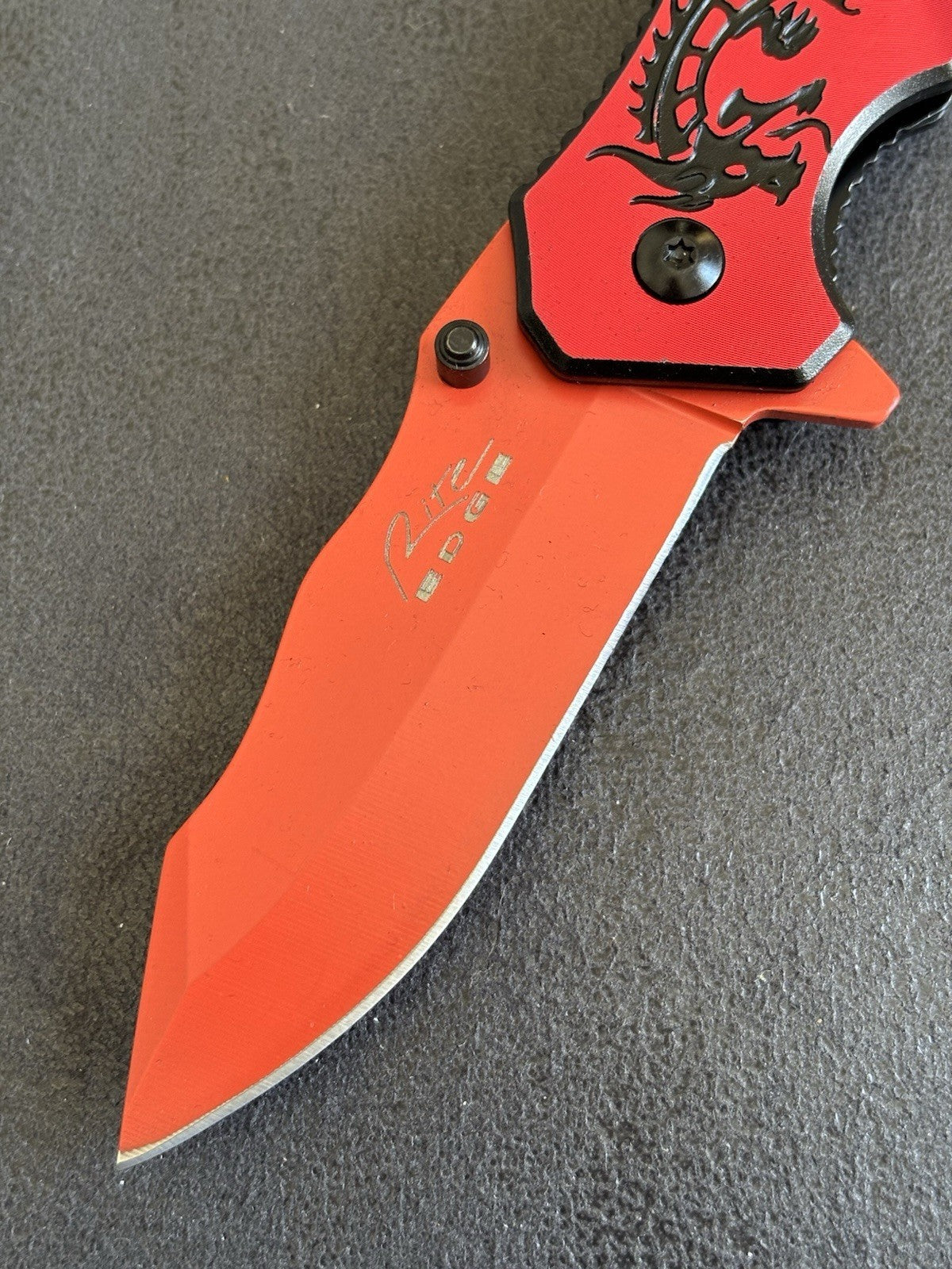 Red Spring Assist Knife Dragon Full Size Window Punch Belt Cutter Pocket Knife