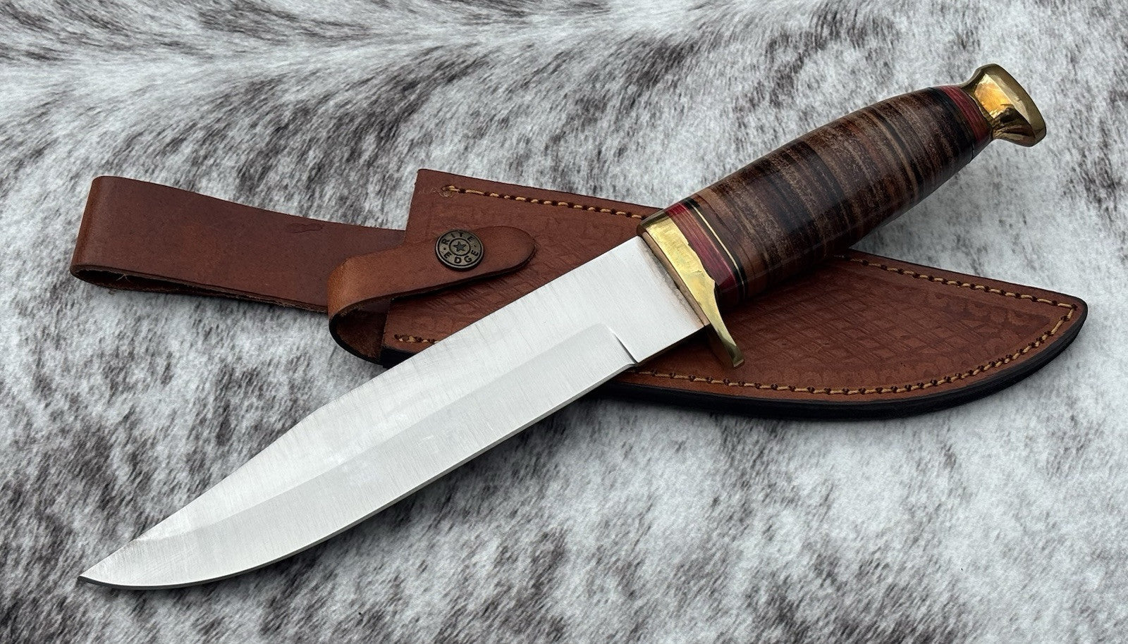 12" Kbar Style Combat Knife Military Marines Chrome Blade Leather Handle