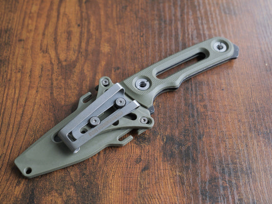 21cm Fixed Blade Knife Full Tang K Sheath Deluxe Pocket Clip Green Stonewash 