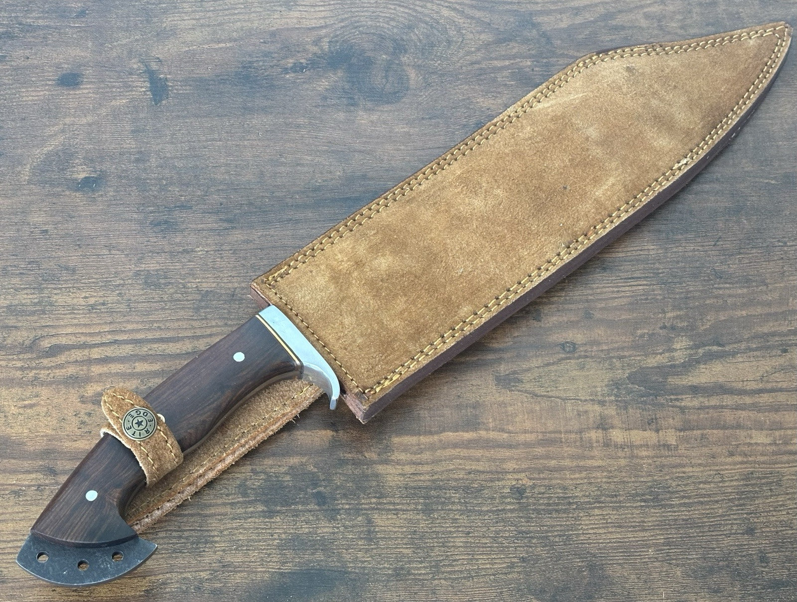18” Reverse Tanto Bowie Knife Full Tang SHARP Forged Carbon Steel Suede Sheath