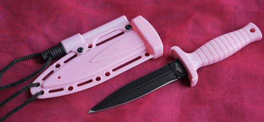 Pink Necklace Knife Spear Tip Double Edge Black Blade Neck Ladies Cute Edc