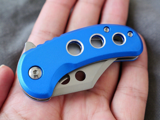 3” Mini Pocket Knife Blue Manual Opening Full Metal Mcbee Style Compact 2” Blade
