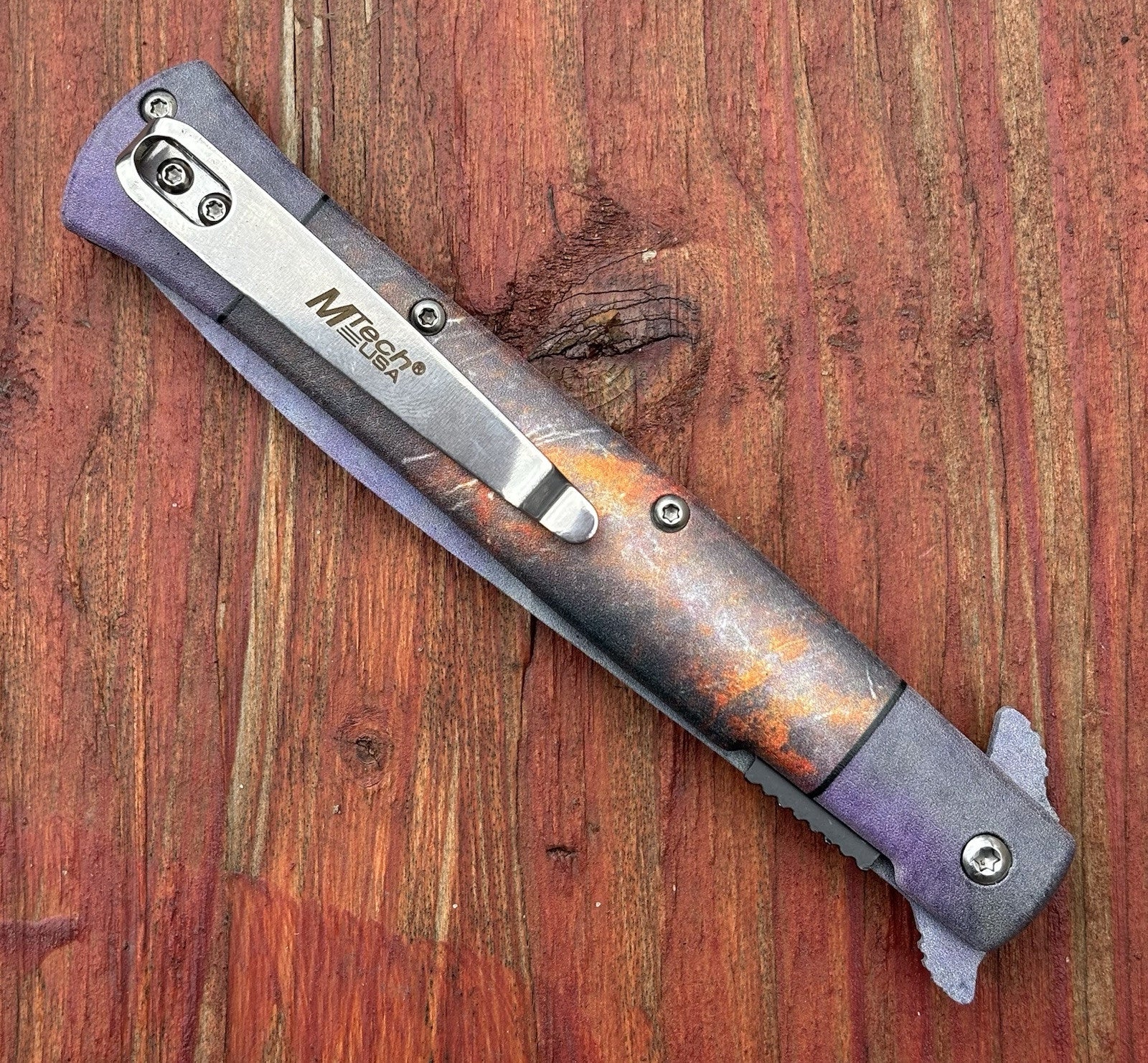 9” Pocket Knife Spring Assist Rust Patina Bronze 4” Blade Rustic Red Iron Sharp