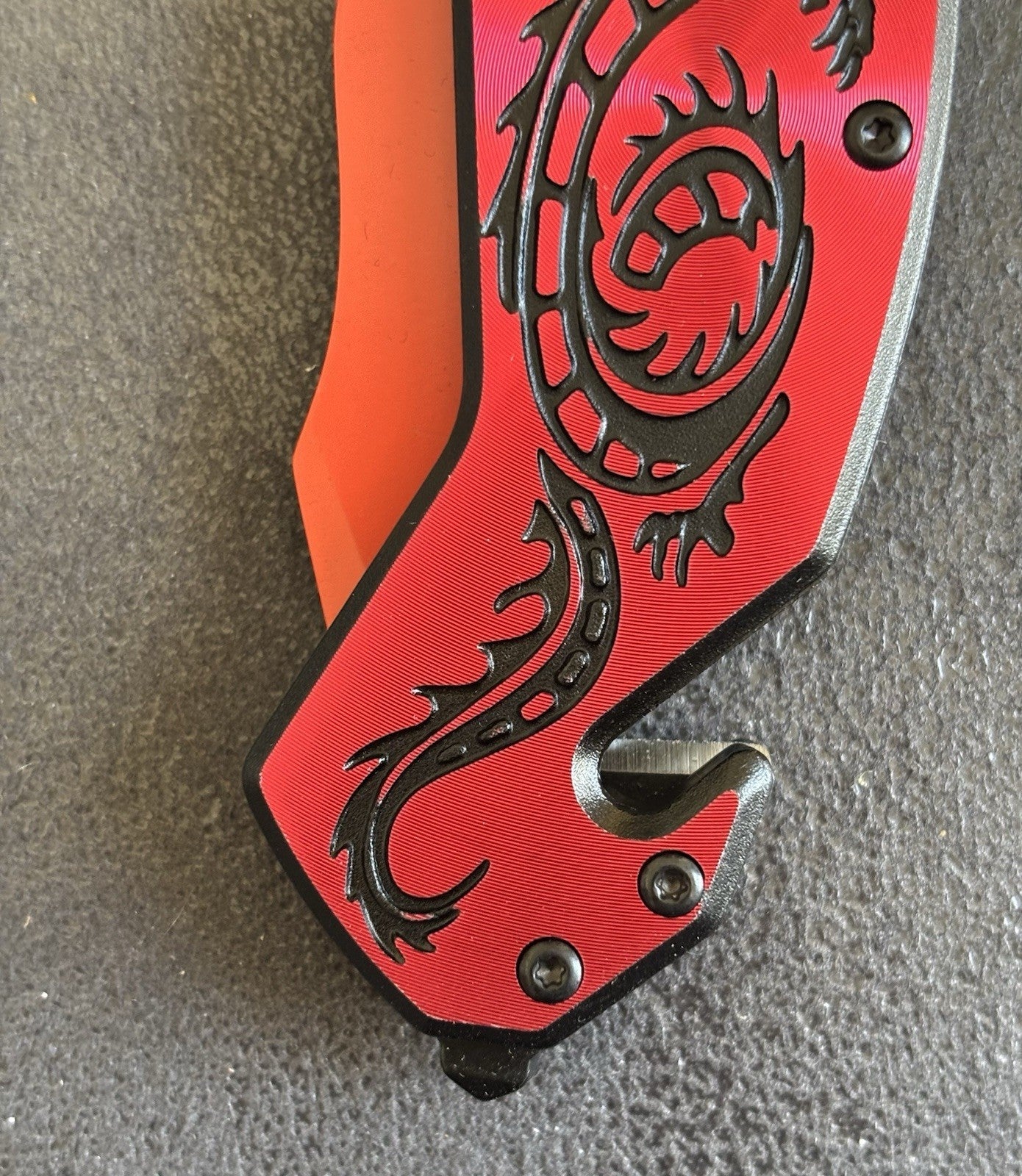 Red Spring Assist Knife Dragon Full Size Window Punch Belt Cutter Pocket Knife