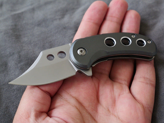 3” Mini Pocket Knife Gray Manual Opening Full Metal Mcbee Style Small 2” Blade