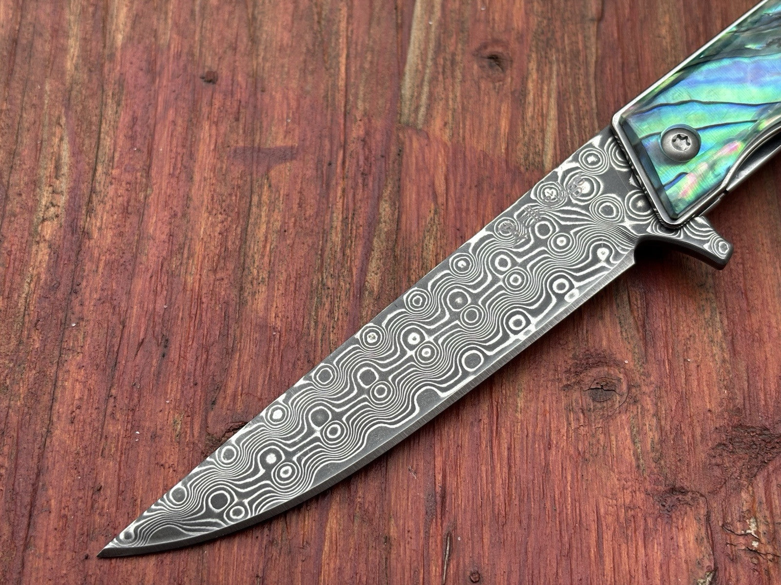 Slim Pocket Knife Folding Abalone Handle Razor Sharp Damascus Blade CEO