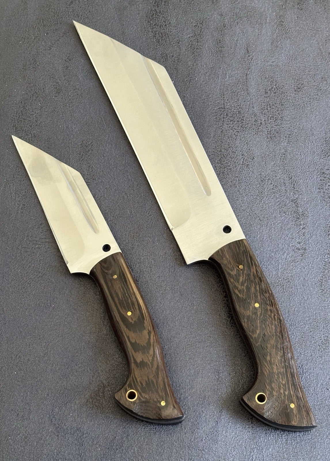 13" & 9" Dual Viking Seax Set Full Tang Leather Sheath Thick Blade Sharp Chrome