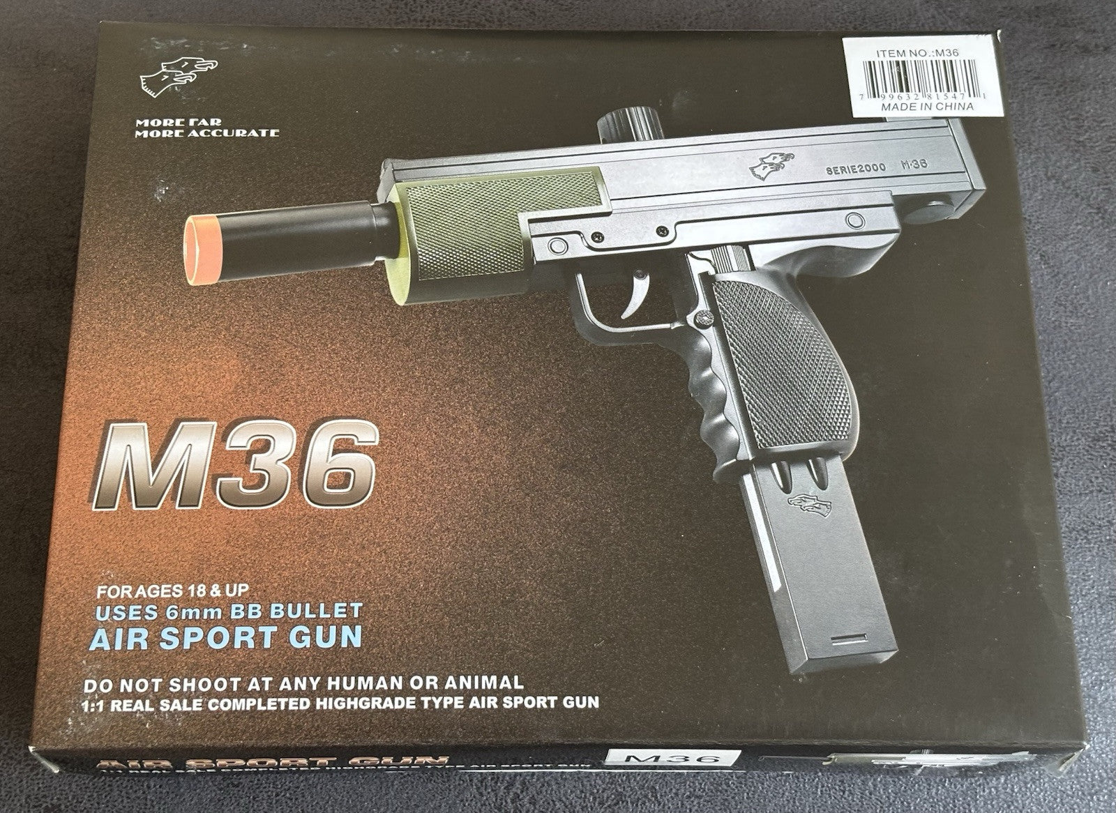 M36 Airsoft Pistol Spring Powered Smg Style Double Eagle 223 FPS Black Extended