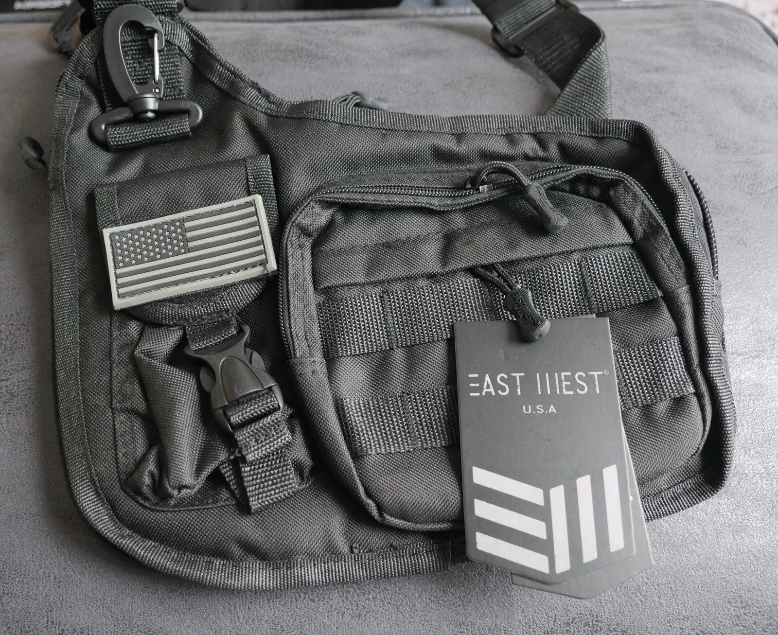 Gun Slinger Tactical Bag - Black USA Flag MOLLE Straps Pistol Black 600d Nylon